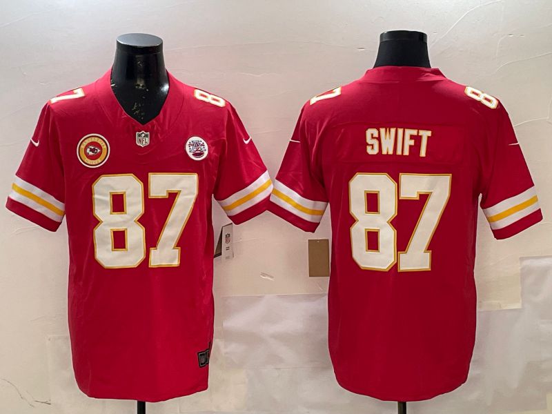 Men Kansas City Chiefs 87 Swift Red Three generations 2025 Nike Vapor Limited NFL Jersey style 1